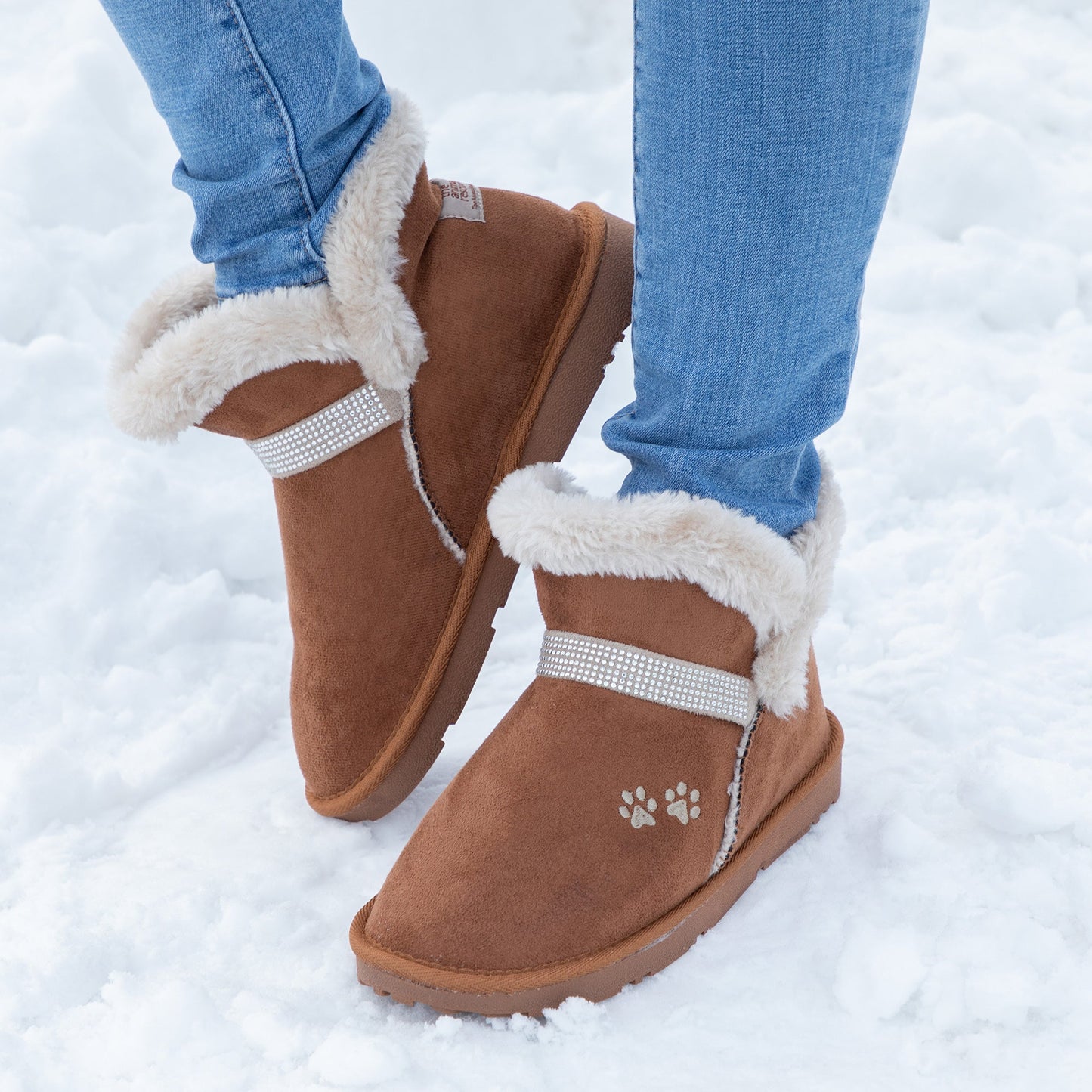 Paw Print Faux Suede Ankle Boots