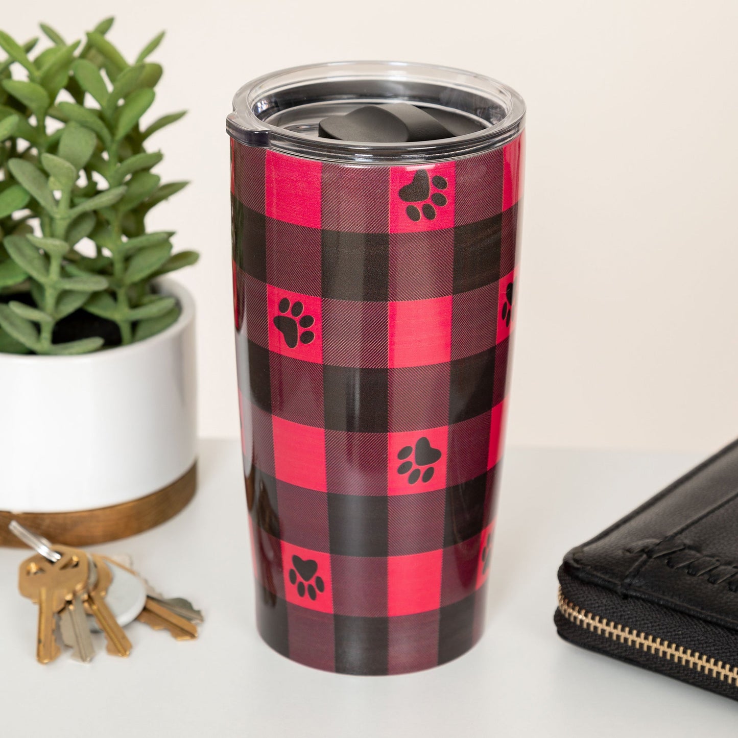 Paw Print Buffalo Check 20 oz Stainless Steel Tumbler