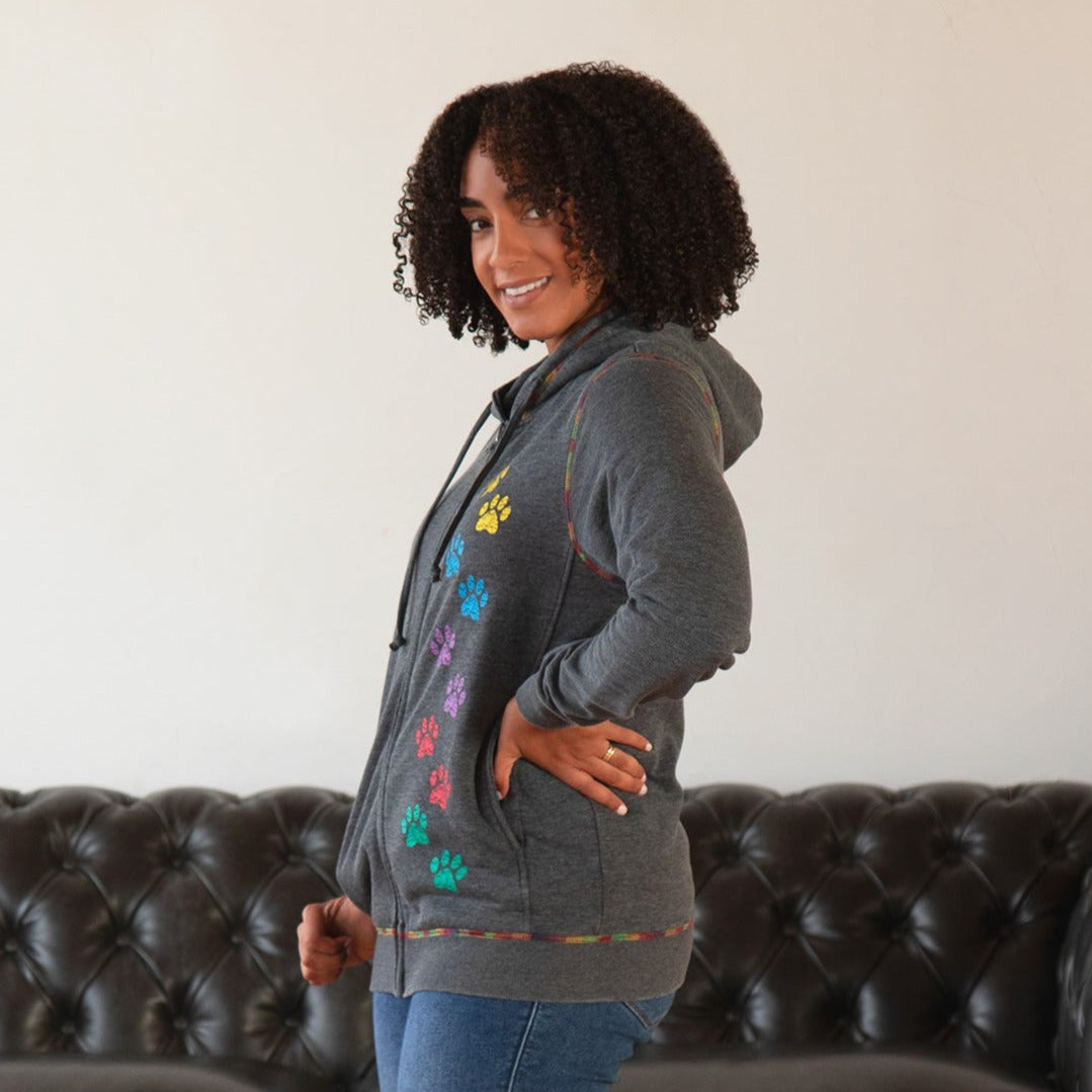Rainbow Paws Zip Up Burnout Hoodie