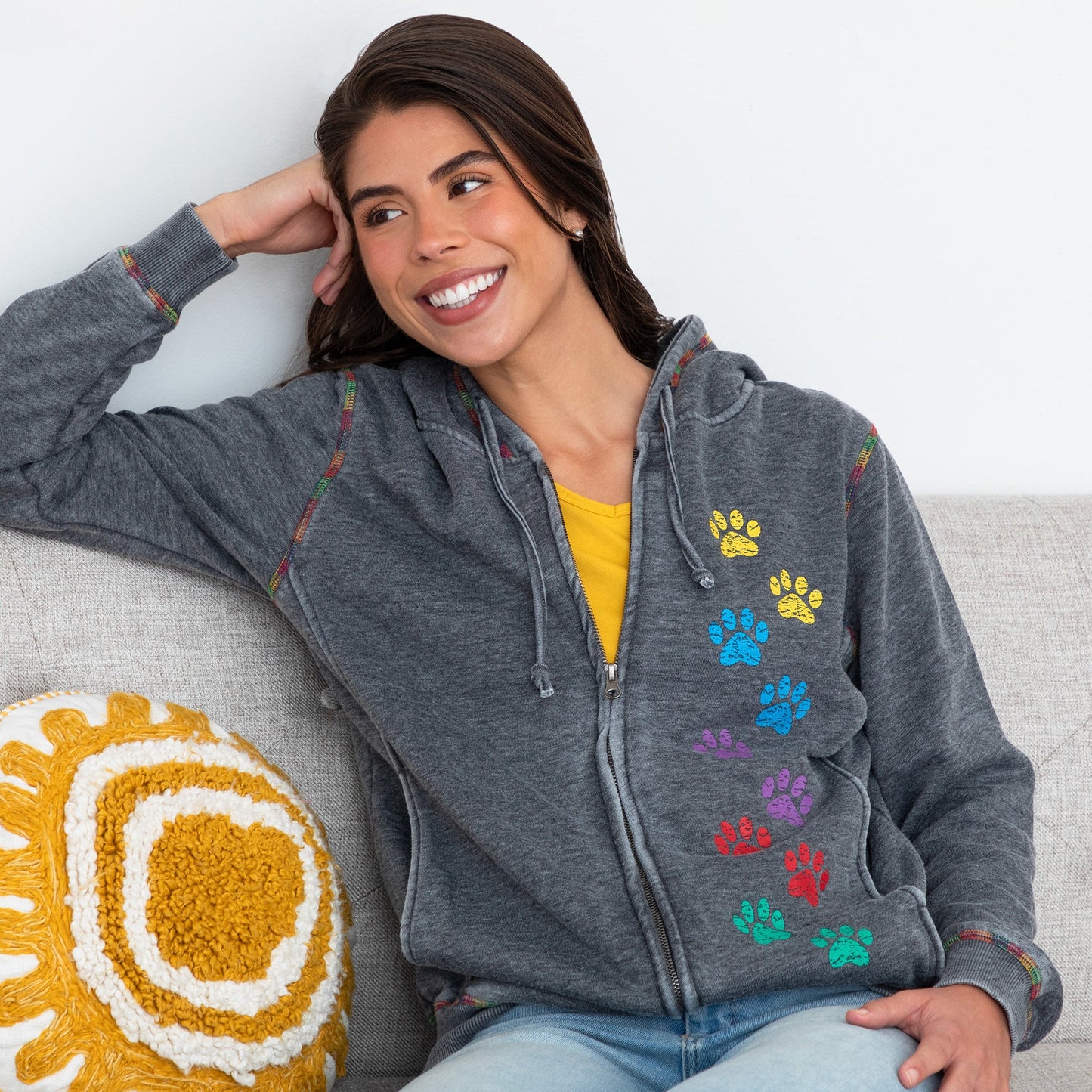 Rainbow Paws Zip Up Burnout Hoodie