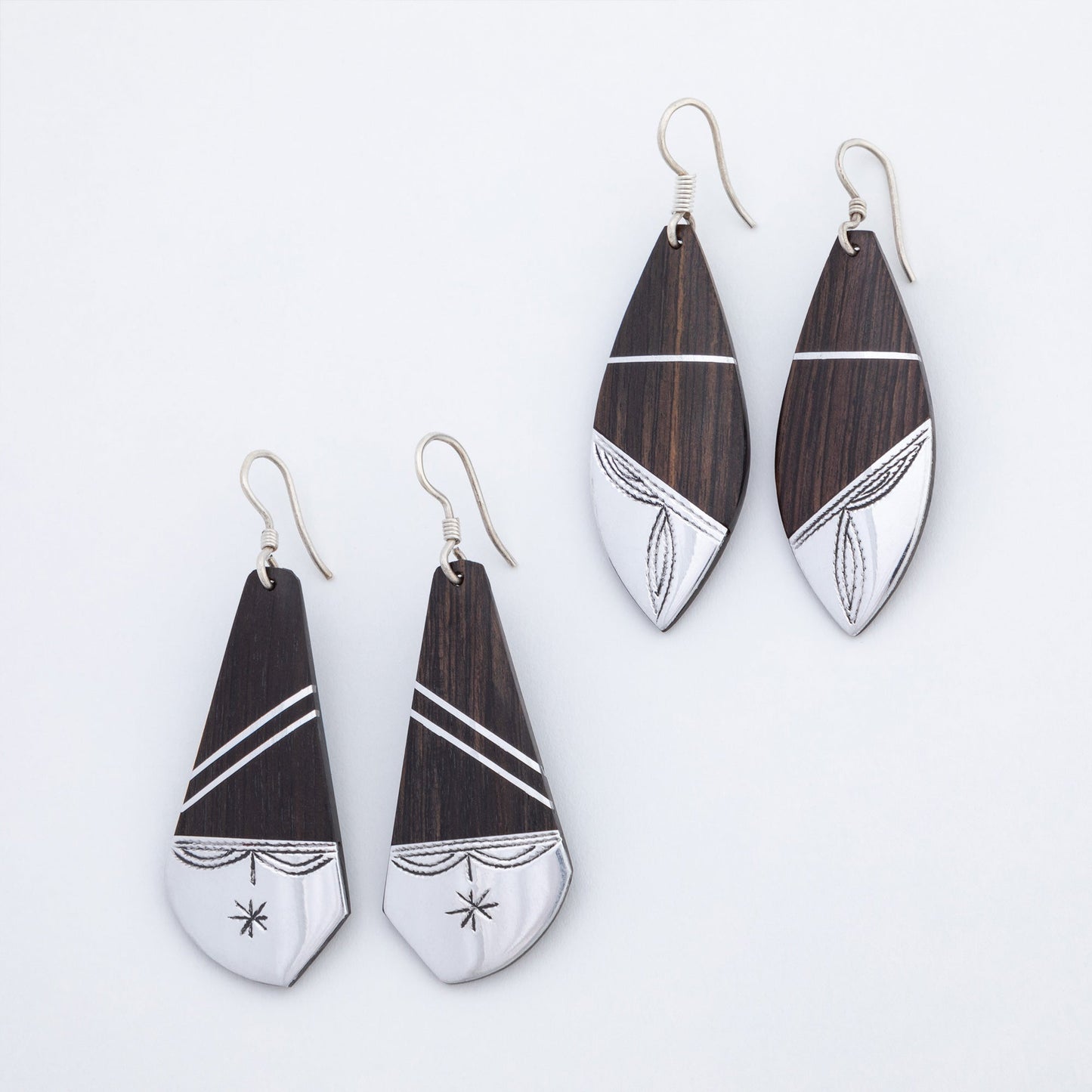 Tuareg Silver and Ebony Drop Earrings