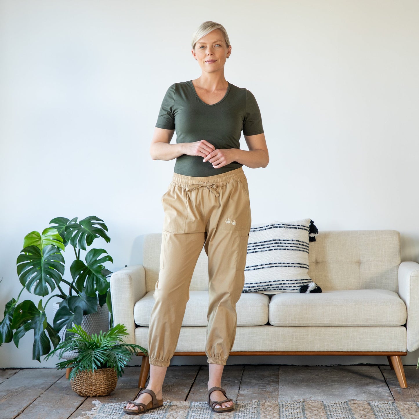 Paw Print Khaki Joggers