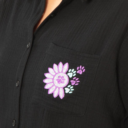 Paw Sunflower Embroidered Cotton Gauze Shirt