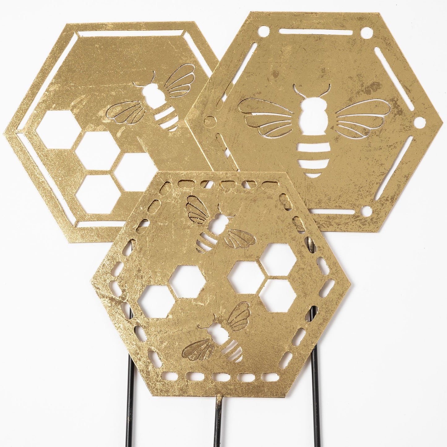 Bees & Honeycomb Gold Laser Cut Garden Stake