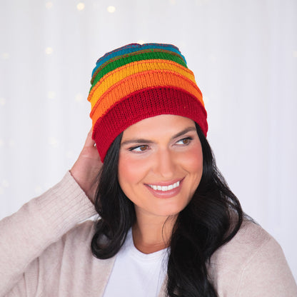 Hand Knit Rainbow Hat