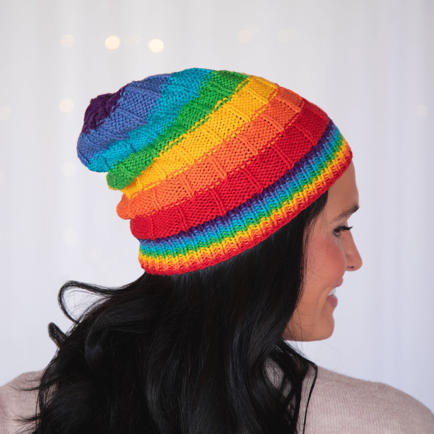 Hand Knit Rainbow Beanie