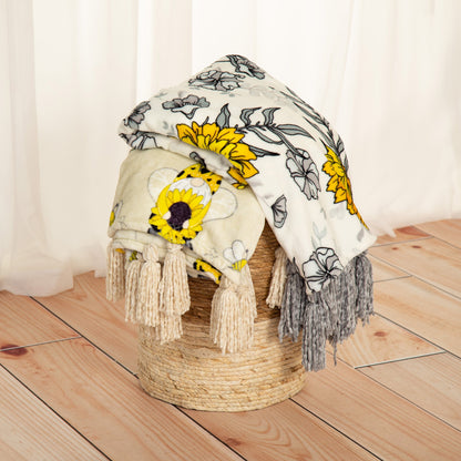 Golden Sunflower Fleece Throw Blanket