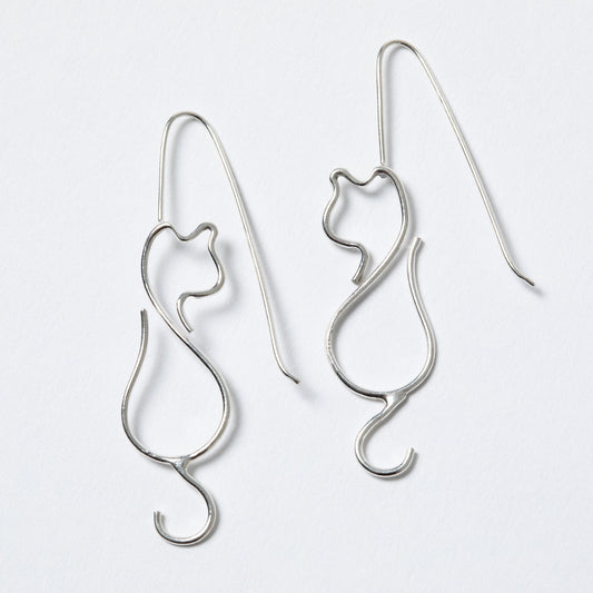 Minimalist Cat Wire Sterling Earrings