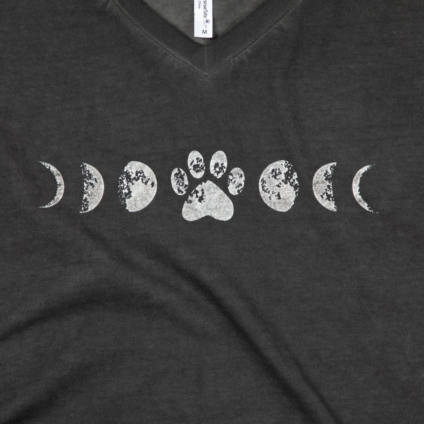 Paw Print Moon Acid Wash V-Neck Tee