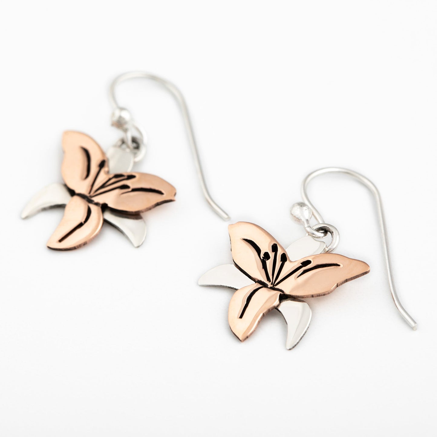 Mixed Metal Dangling Flower Earrings