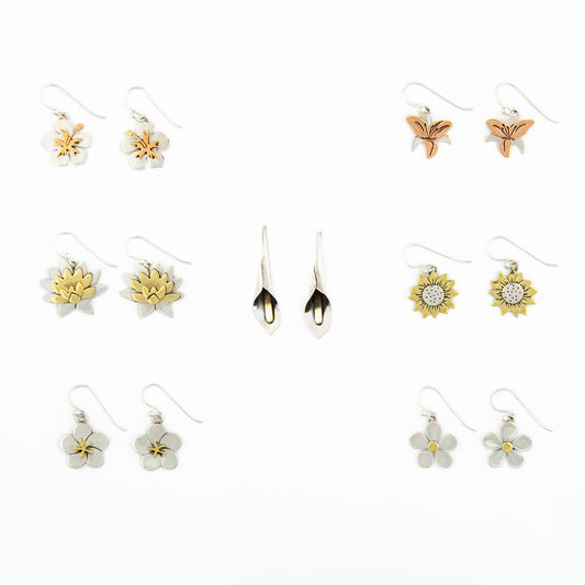 Mixed Metal Dangling Flower Earrings