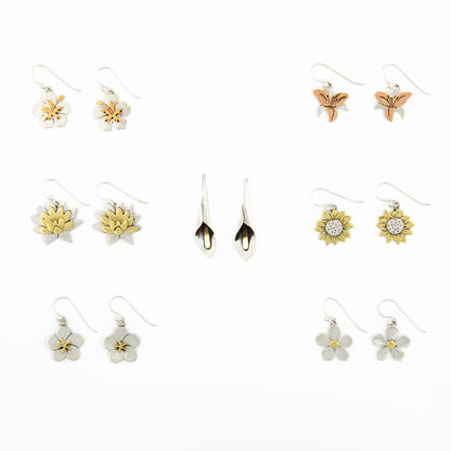 Mixed Metal Dangling Flower Earrings