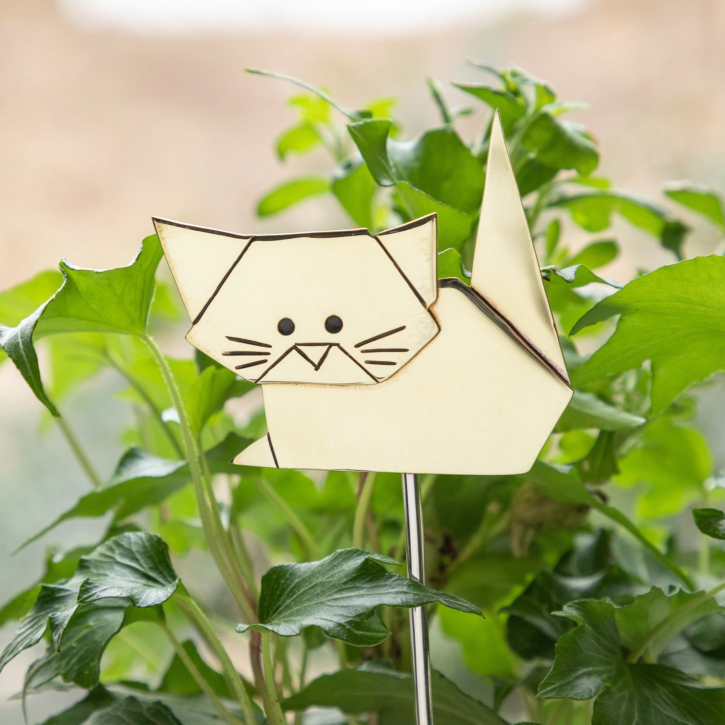 Origami Cat Mixed Metal Plant Stake