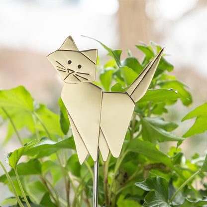 Origami Cat Mixed Metal Plant Stake