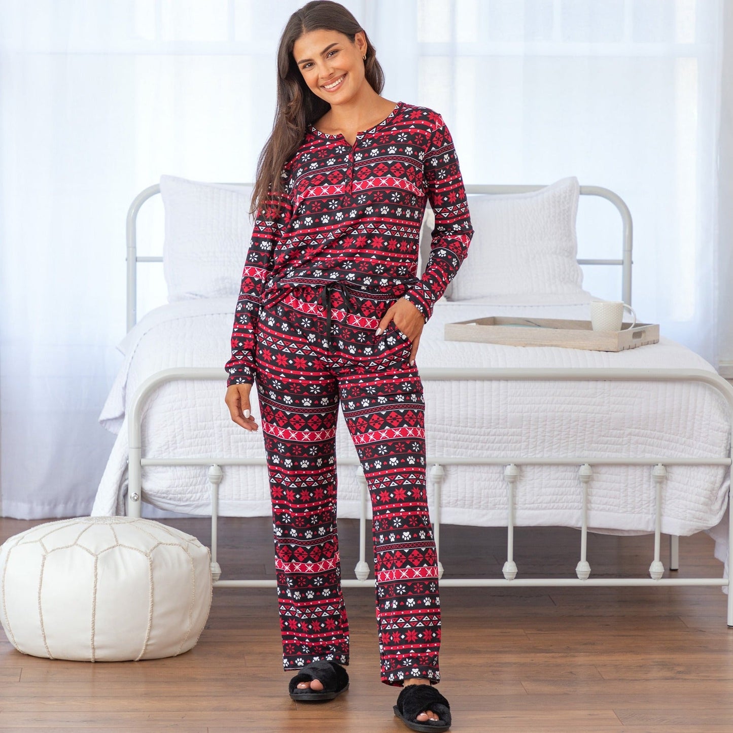 Traditional Nordic Paws Soft Touch Henley Pajama Set