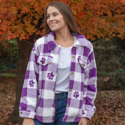 Purple Paws Plaid Fleece Sweater Jacket