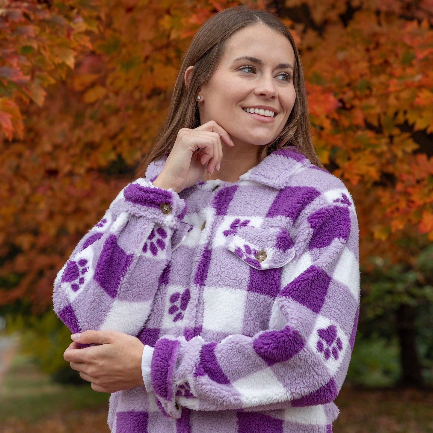 Purple Paws Plaid Fleece Sweater Jacket