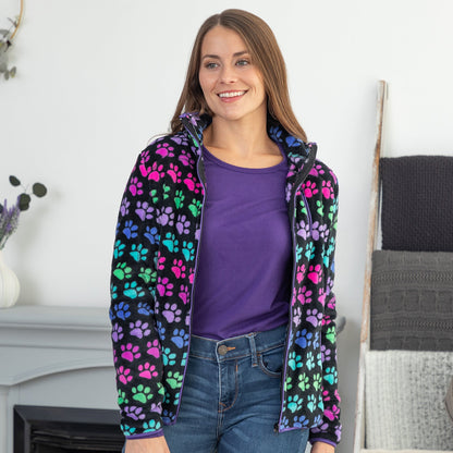 Printed Paws Fleece Trimmed Zippered Jacket