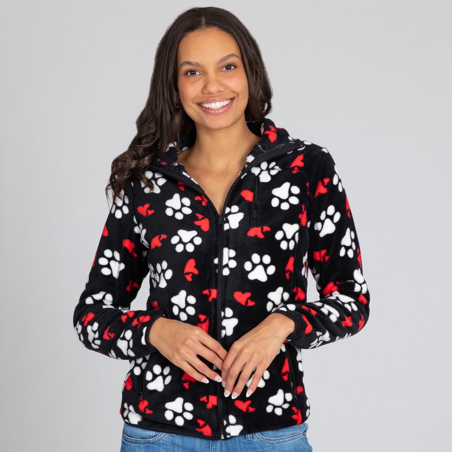 Printed Paws Fleece Trimmed Zippered Jacket