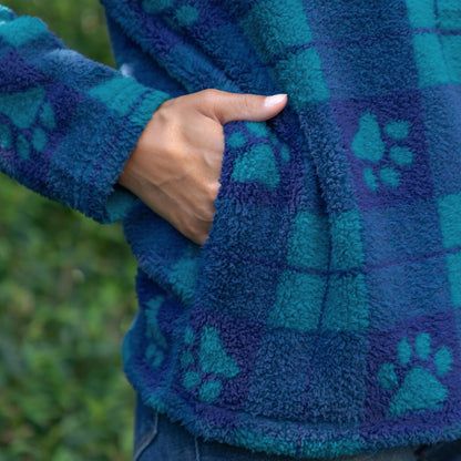 Large Check Plaid Paws Sherpa Fleece Hoodie