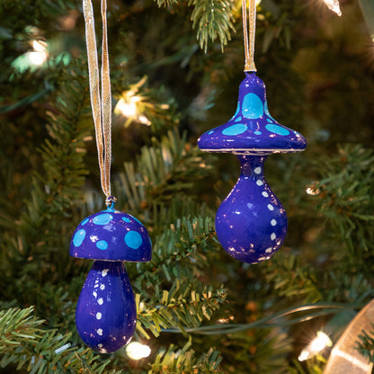 Hand Painted Mushroom Ornaments - Set of 2