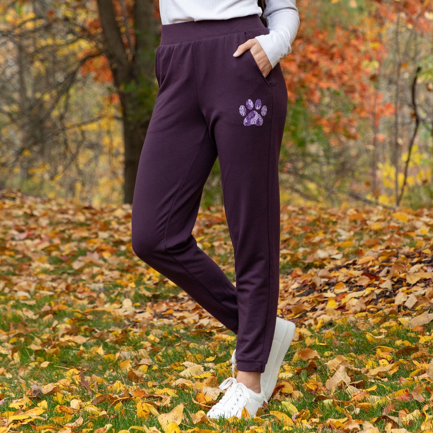 Paw Print Lightweight Tapered Sweatpants with Pockets & Elastic Waist