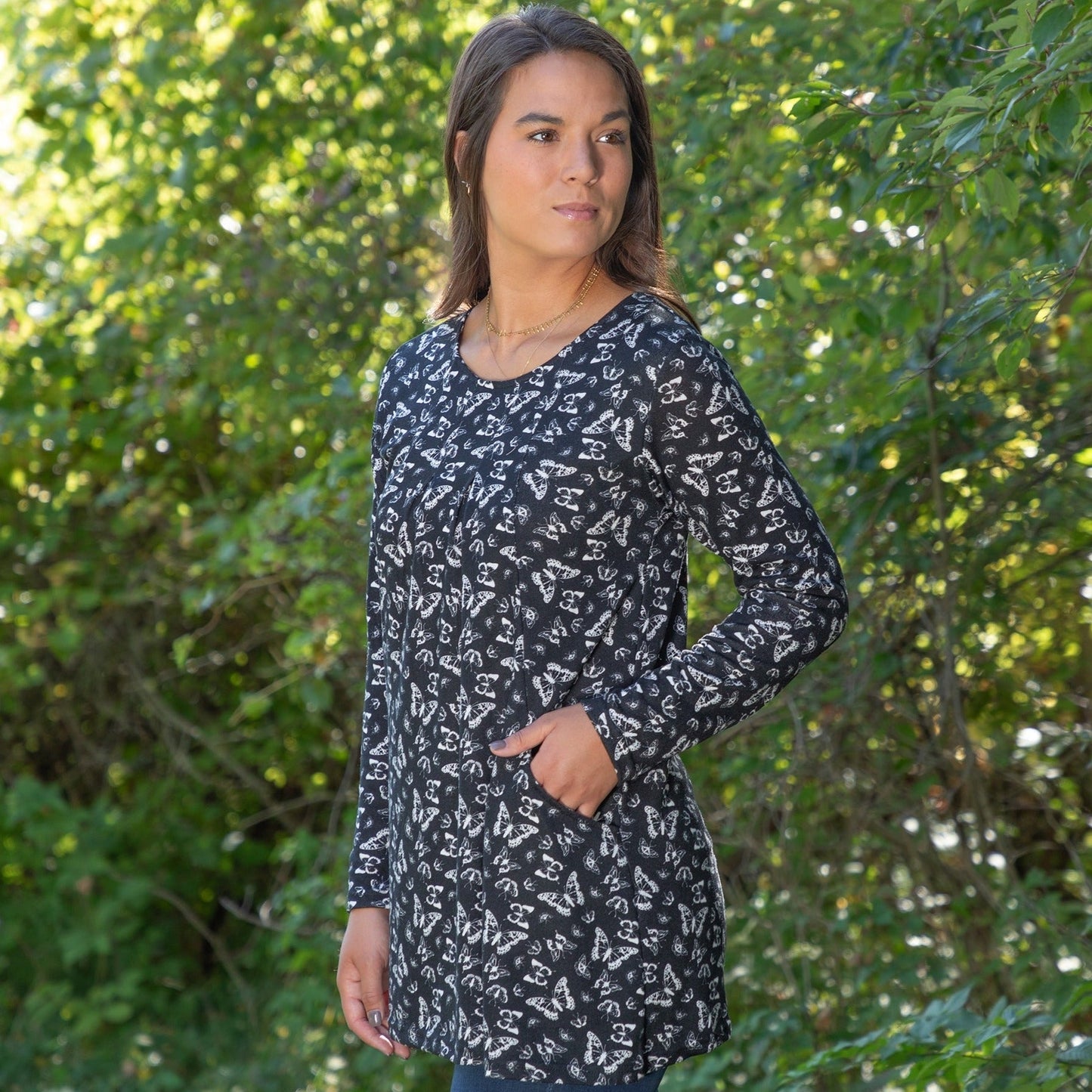 Butterfly Long Sleeve Tunic With Pockets