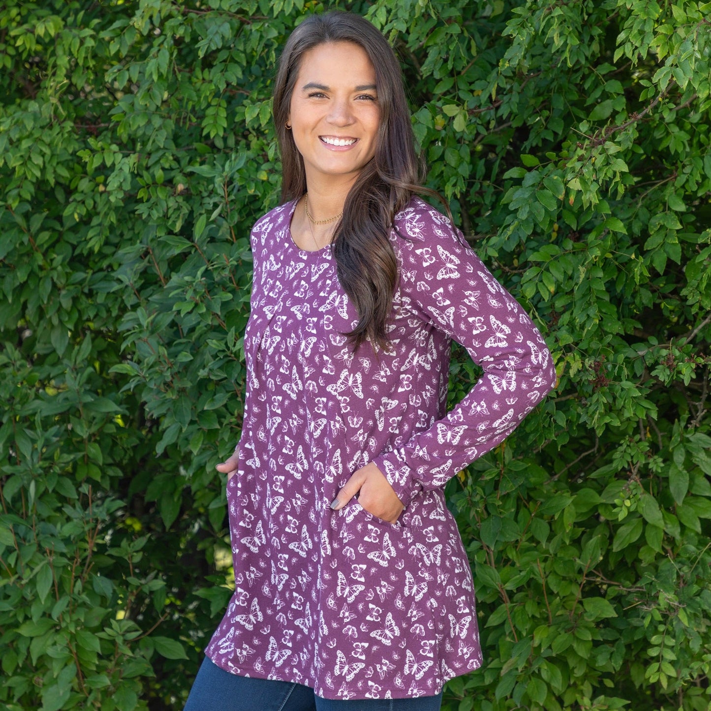 Butterfly Long Sleeve Tunic With Pockets