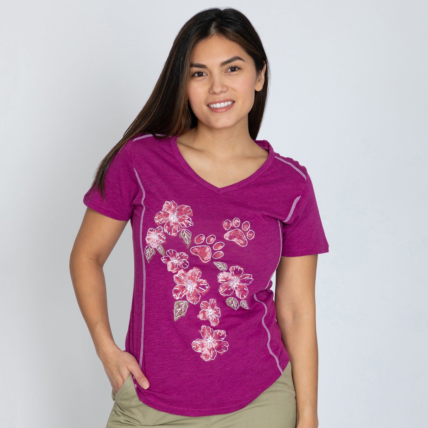 Hibiscus & Paws Bamboo Blend V-Neck Tee