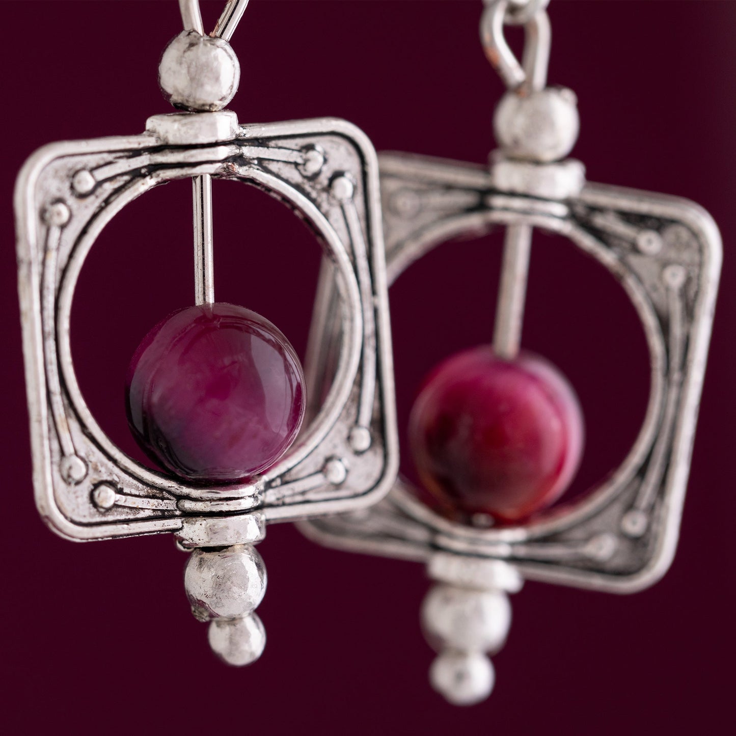 Square & Amethyst Bead Earrings