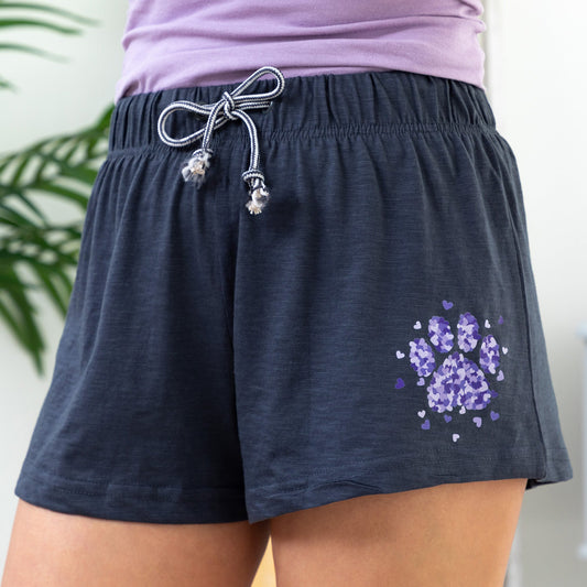 Bursting In Hearts Paw Print Slub Shorts