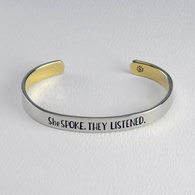 She Spoke They Listened Mixed Metal Cuff Bracelet