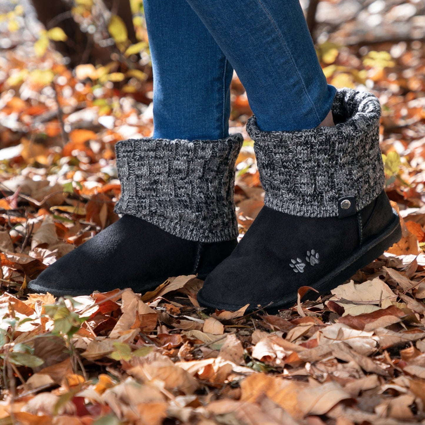 Paw Print Cozy Knitted Ankle Boots