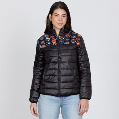 Mixed Fabric Embroidery Insulated Jacket