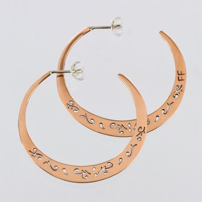 Large w/Cutout Swirls Sterling & Copper Post Hoop Earring