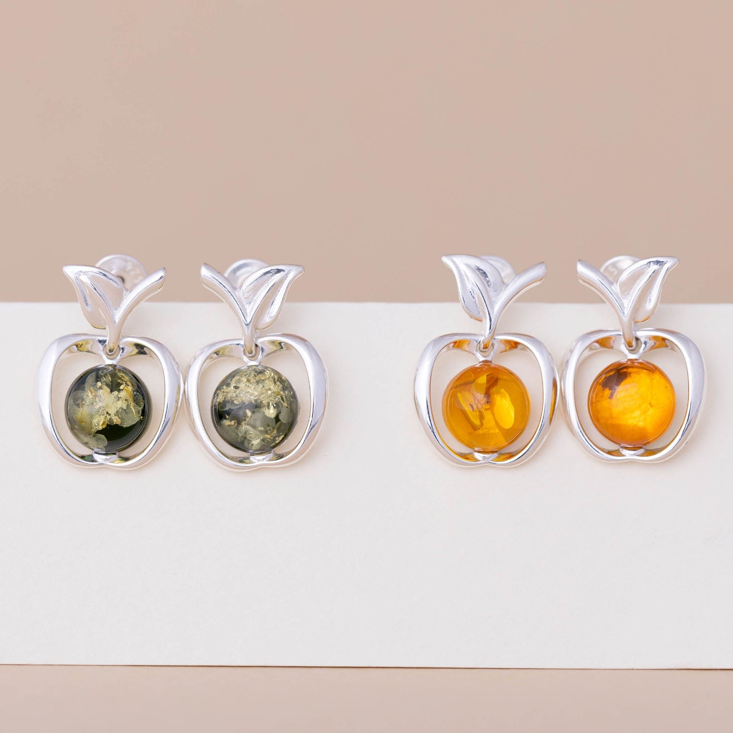 Sterling & Amber Apple Earrings