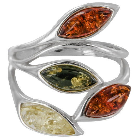 Amber Leaves & Sterling Ring