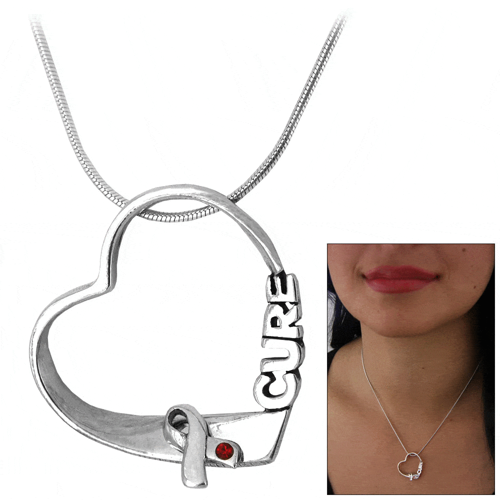 Diabetes Hope for a Cure Sterling Heart Necklace