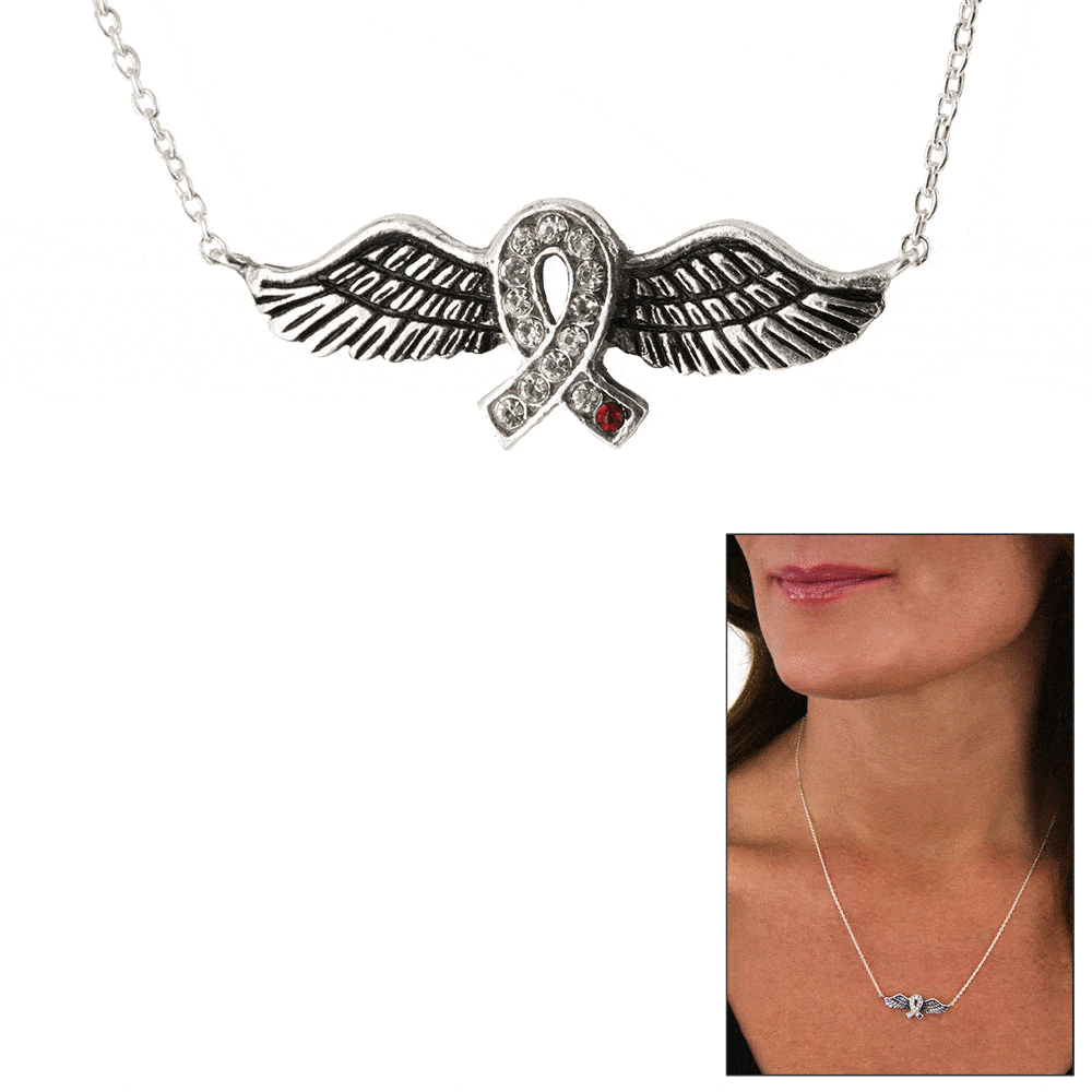 Diabetes Ribbon Angel Winged Sterling Necklace