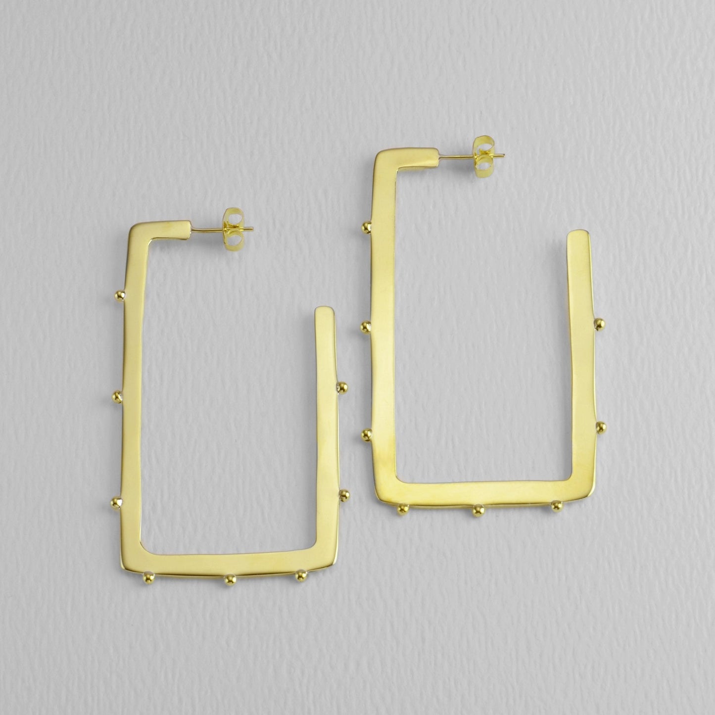 Studded And Squared Golden 60mm Brass Hoop Earring