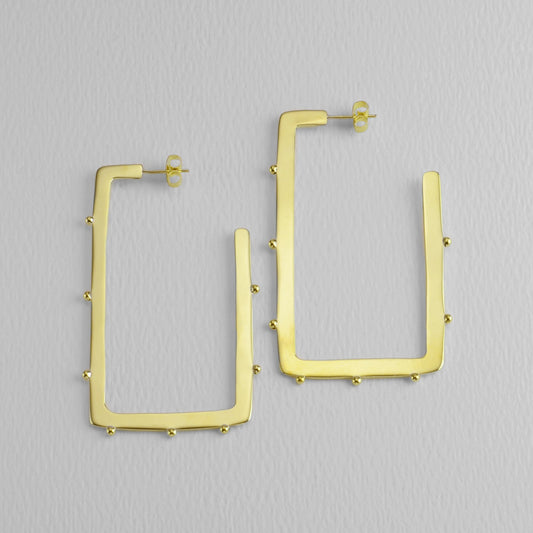 Studded And Squared Golden 60mm Brass Hoop Earring