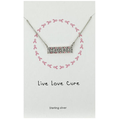 Live Love Cure Pink Ribbon Sterling Necklace