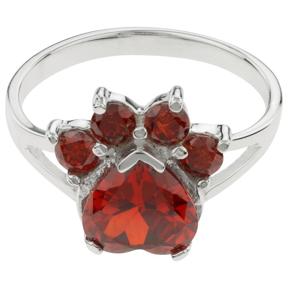 Paw Print Birthstone Sterling Ring