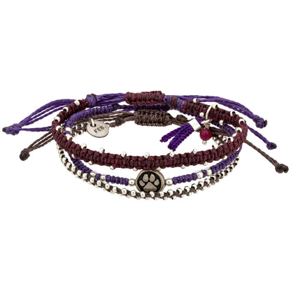 Paw Print Birthstone Woven Bracelet Set