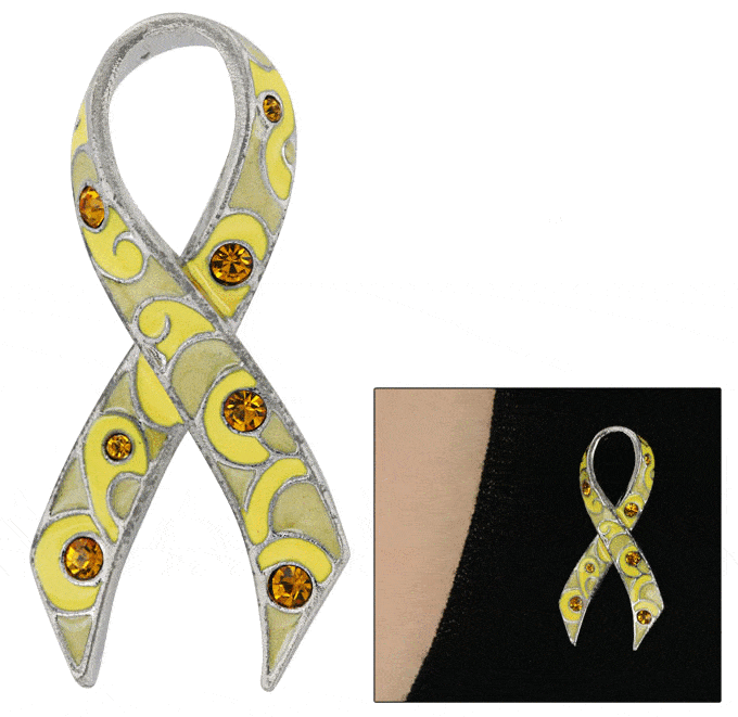 Rhinestone Flourish Yellow Ribbon Pin