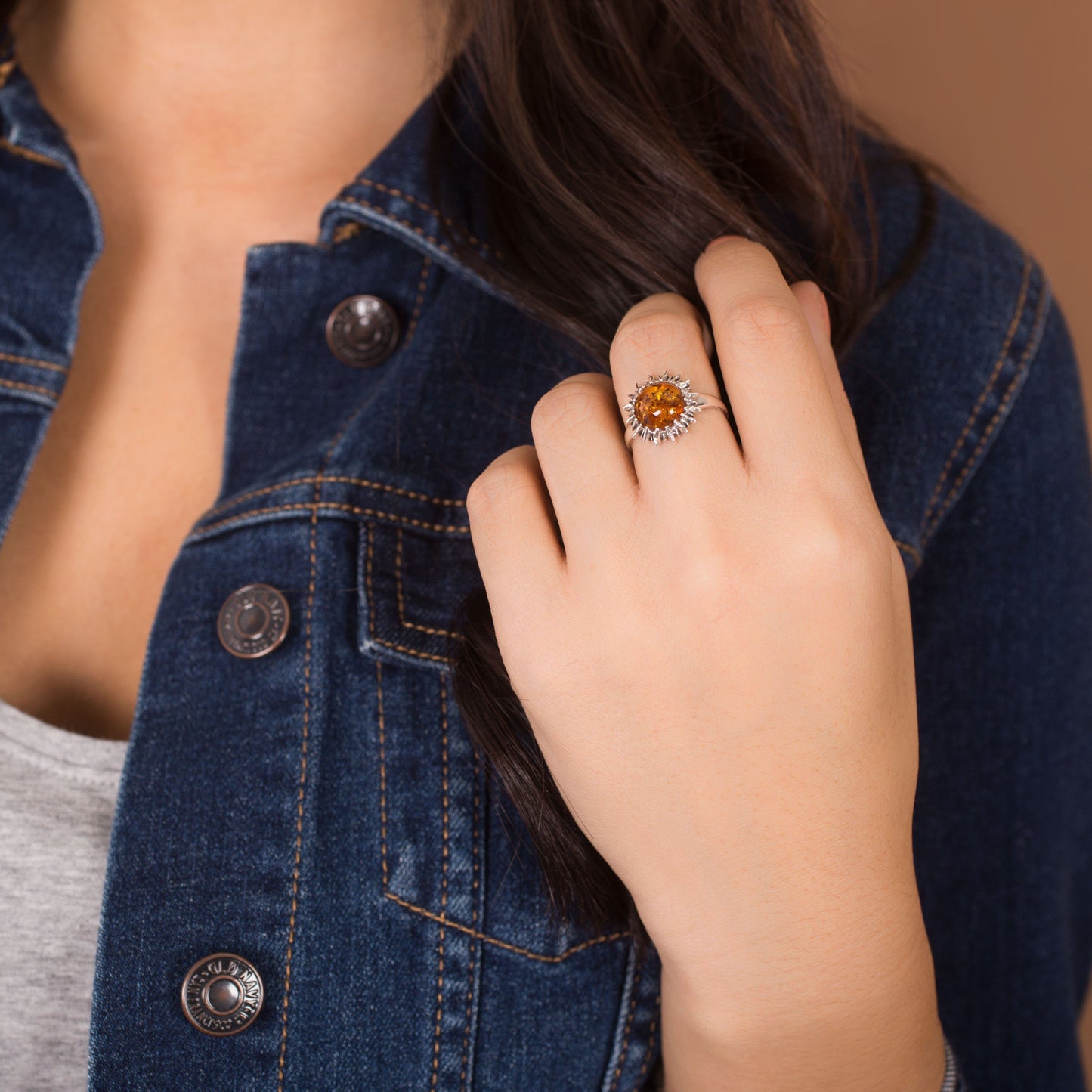 Sunshine Of Amber Sterling Ring