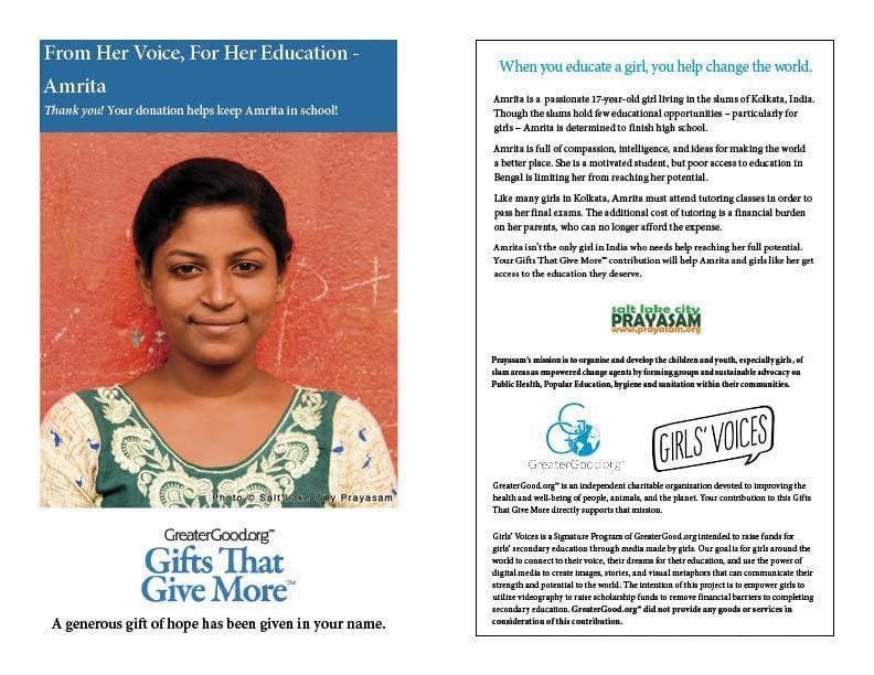 Donation - From Her Voice, For Her Education - Amrita