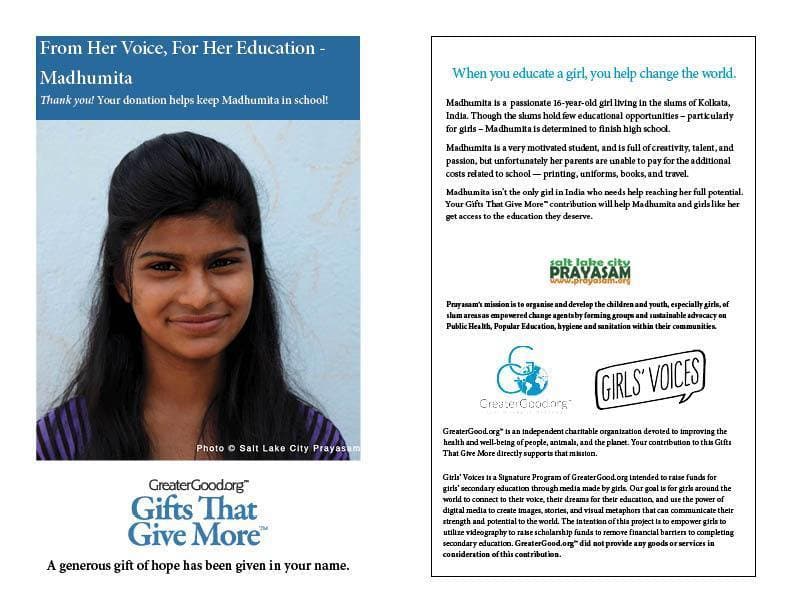 Donation - From Her Voice, For Her Education - Madhumita