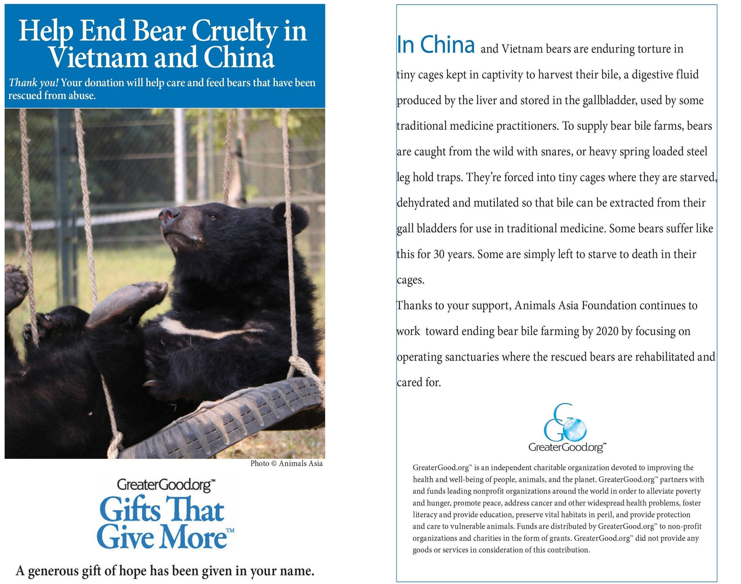 Donation - Help End Bear Cruelty In Vietnam And China