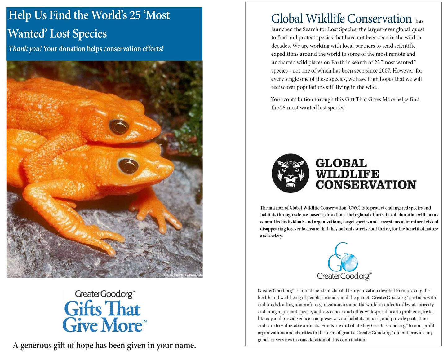 Donation - Help Us Find The World's 25 "Most Wanted" Lost Species!